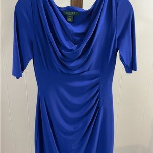 Lauren Ralph Lauren Blue Ruched Tie Front Sheath Dress